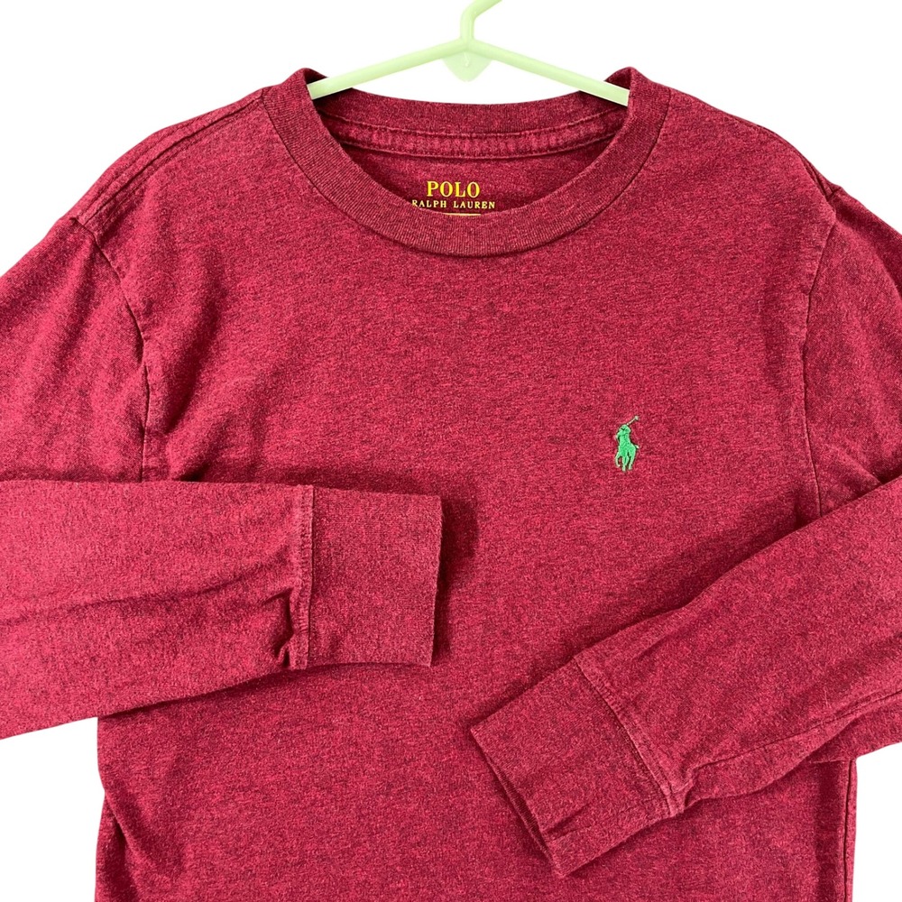 Polo Ralph Lauren T-Shirt Boys S 8 Maroon Green Pony School Wear